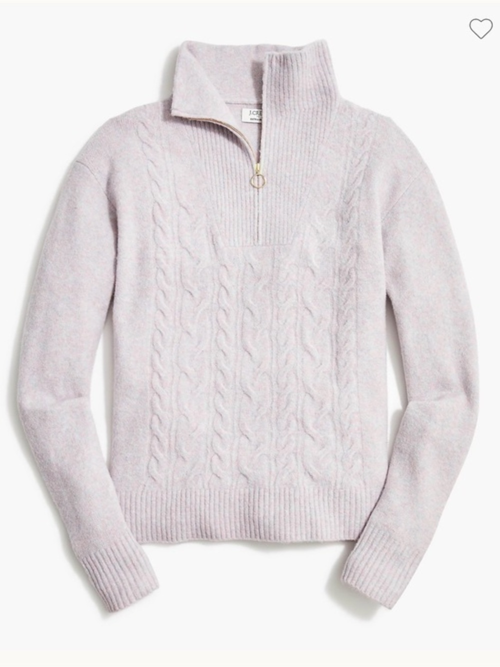 J. Crew Heathered Pale Gray Half Zip Cable-Knit Sweater Super Soft Indigo